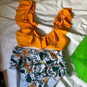 Ruffle detail high waisted bikini